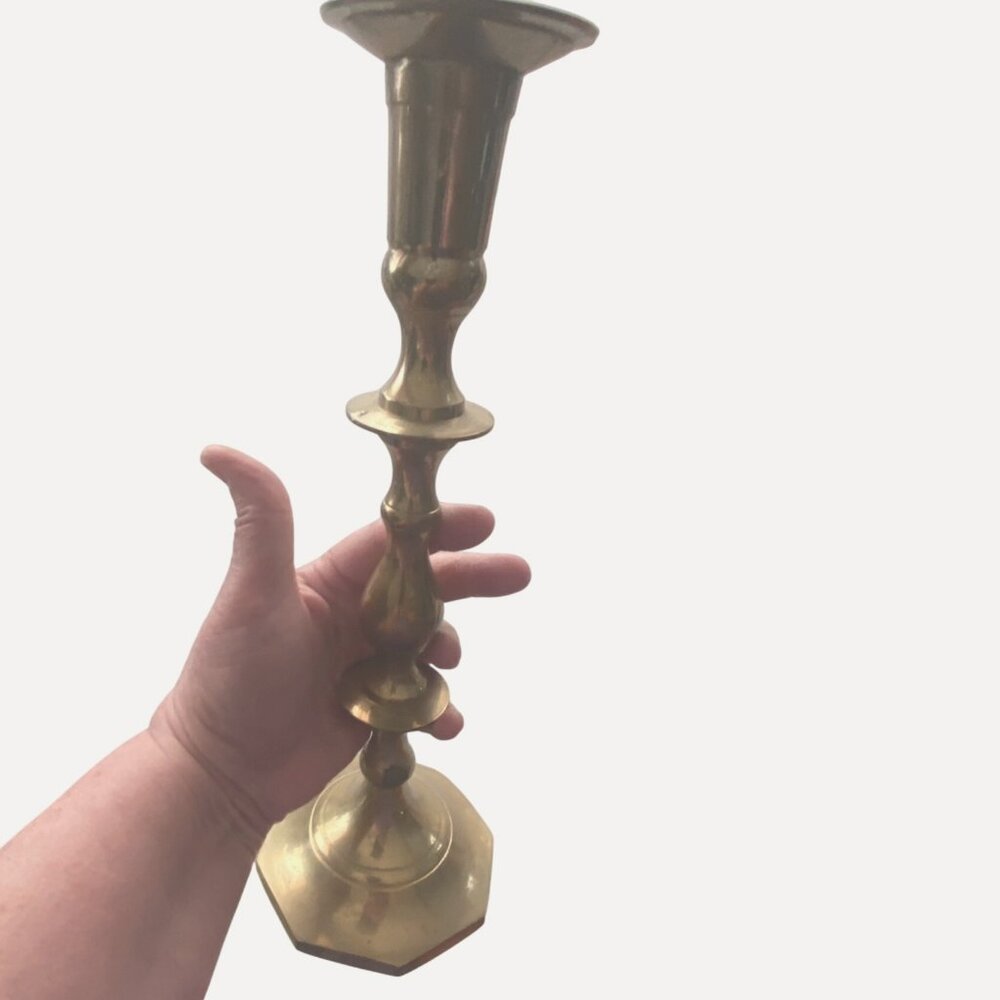 Vintage Brass Candlestick Holder 12.5 Inches Tall Octagonal Base Taper Candle - Picture 3 of 5
